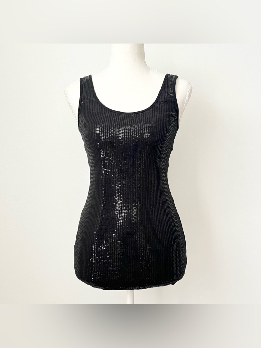 Express Sexy Basics Women's Black Tank Top Sequins Size S Bodycon Party Club Y2K